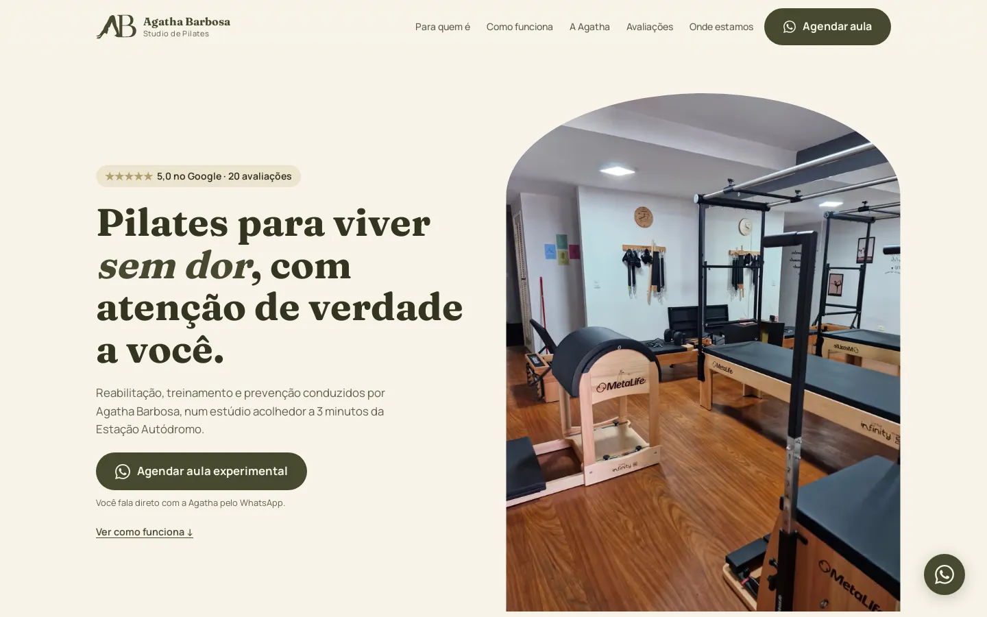 Tela do projeto Studio de Pilates